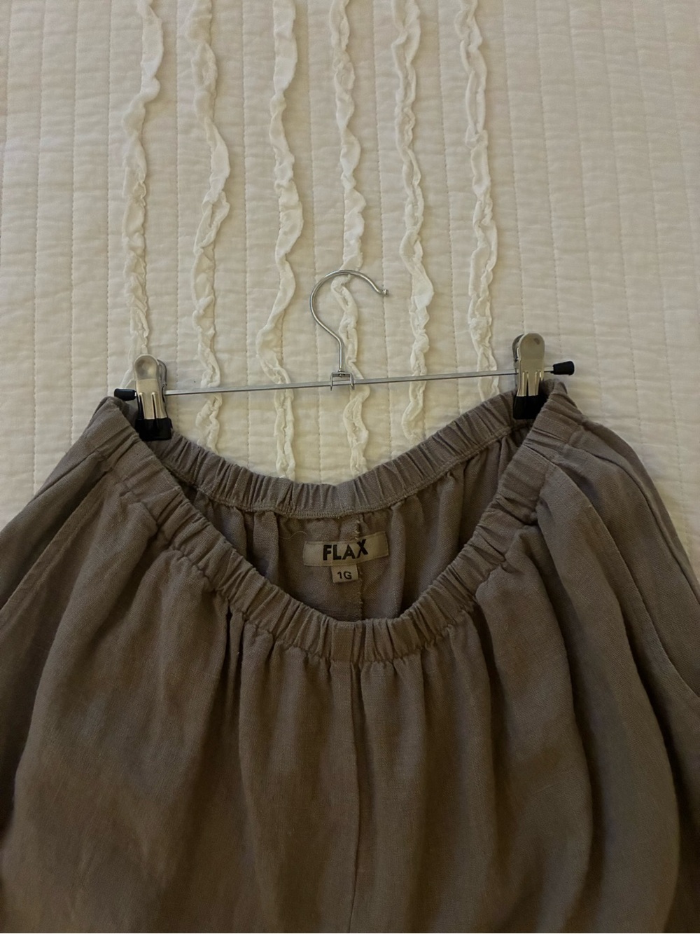 Flax Linen  Elastic-Waist Pants in Dark Taupe-Brown
